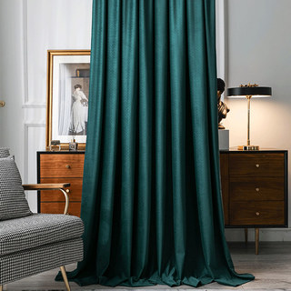 Scandinavian Basketweave Teal Embossed Velvet Blackout Curtains 2