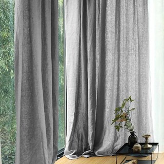 Wabi Sabi Pure Flax Linen Light Grey Heavy Sheer Curtain 3