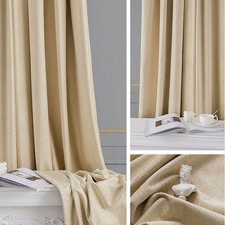 Scandinavian Basketweave Cream Off White Embossed Velvet Blackout Curtains 4