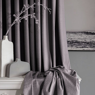 Scandinavian Basketweave Dusky Purple Lavender Embossed Velvet Blackout Curtains