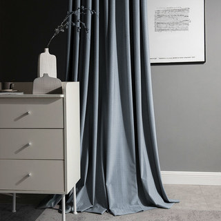 Scandinavian Basketweave Haze Blue Embossed Velvet Blackout Curtains 1