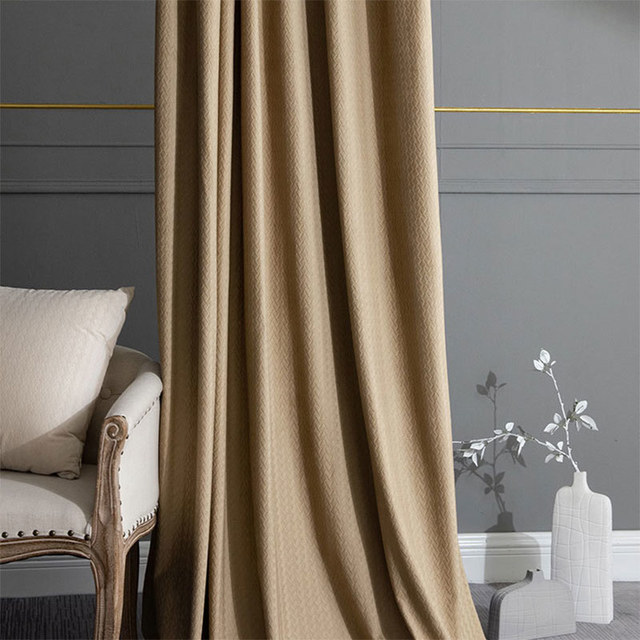 Scandinavian Basketweave Mocha Light Brown Embossed Velvet Blackout Curtains 1