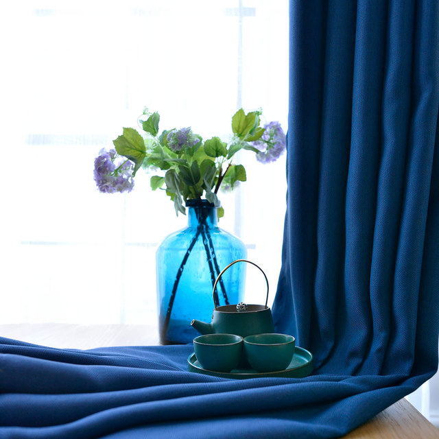 Zigzag Twill Navy Blue Blackout Curtain Drapes 1