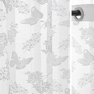 Rose and Butterfly White Jacquard Floral Lace Net Curtain 7