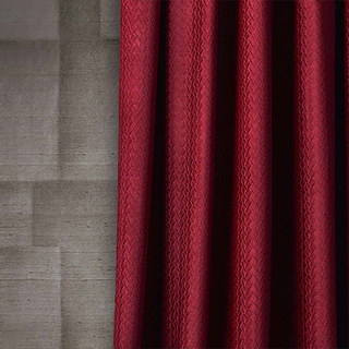 Scandinavian Basketweave Rose Red Embossed Velvet Blackout Curtains 2