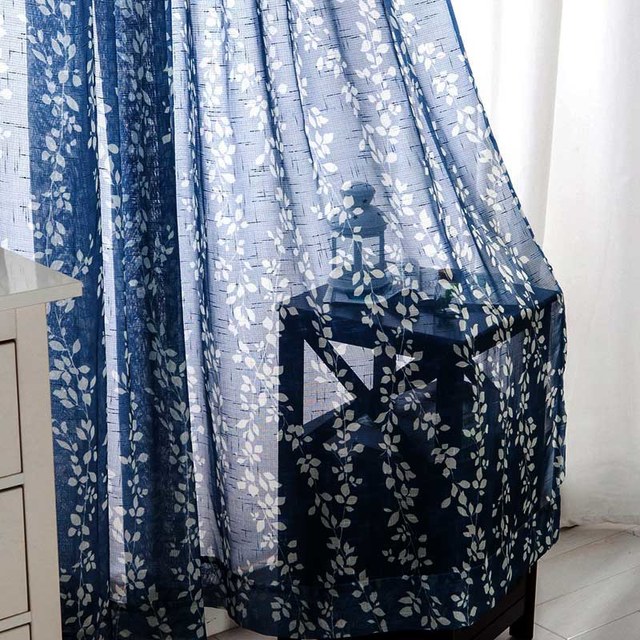 Pascal Navy Blue Vine Print Semi Sheer Curtain 1