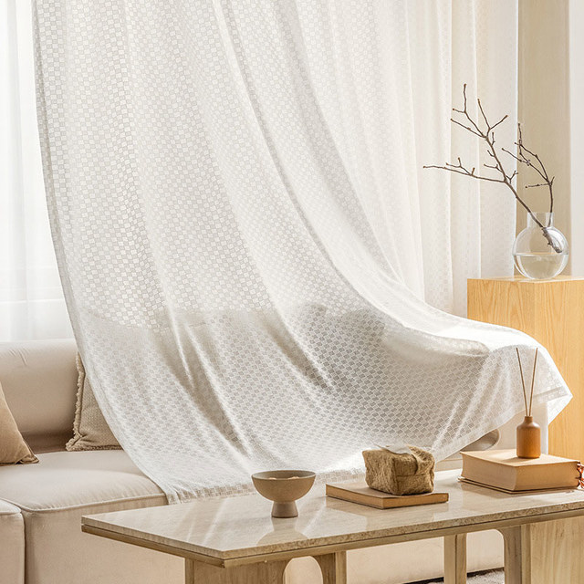 Checkerboard Ivory White Mesh Net Curtain 1