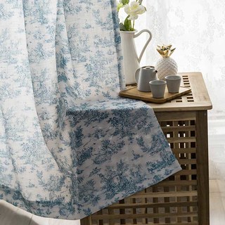 French Country Retro Landscape Porcelain Blue and White Toile Curtain 2