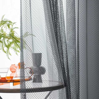 Enmeshed Diamond Grid Dark Gray Net Curtain