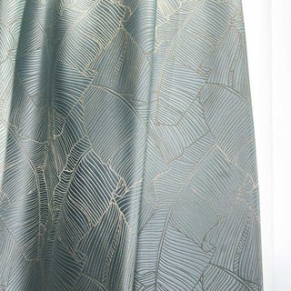 Banana Leaves Luxury 3D Jacquard Duck Egg Blue Curtain Drapes