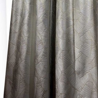 Banana Leaves Luxury 3D Jacquard Silver Gray Curtain with Gold Details 2