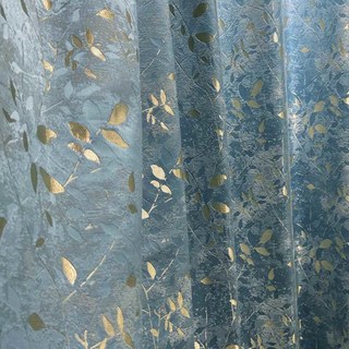 Golden Grove Luxury Jacquard Silky Blue Floral Curtain