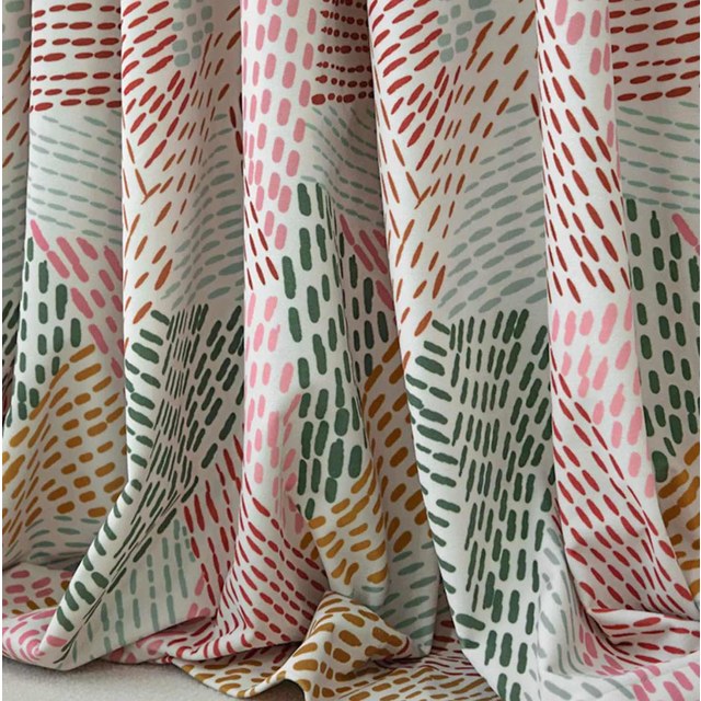 Dash of Color Pink Green Abstract Geometric Velvet Curtain 1