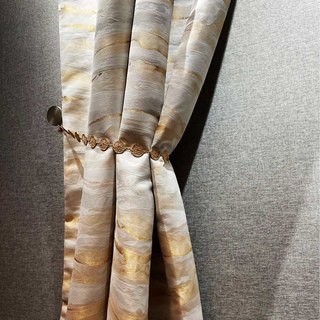 Marble Mirage Luxury Jacquard Abstract Cream & Gold Curtain 2