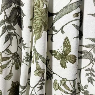 Butterfly and Bloom Sage Olive Green Floral Velvet Curtains