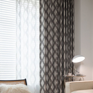 Diamond Lattice Fringe Trim Gray Geometric Blackout Curtain 3