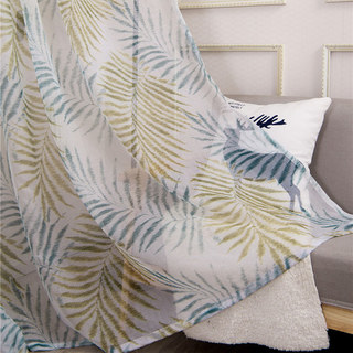 Palm Tree Leaves Blue Sheer Curtain