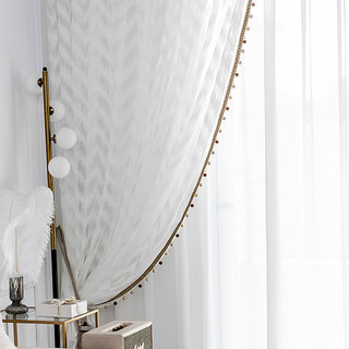 Zigzag Symphony Ivory White Shimmery Geometric Sheer Curtain 4