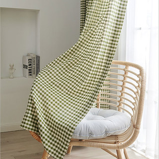 Farmhouse Charm Linen Style Olive Green Gingham Check Curtains