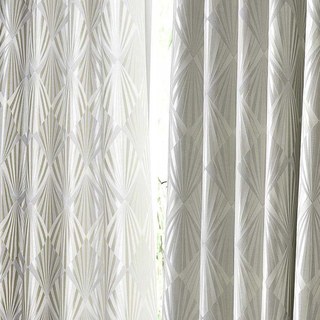 Deco Diamond Jacquard Geometric Cream Faux Silk Curtains 4