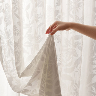 Whispering Petals Ivory White Floral Sheer Curtain 2