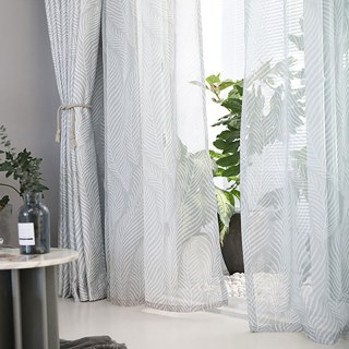 Dancing Seagrass Ash Gray Floral Sheer Curtain