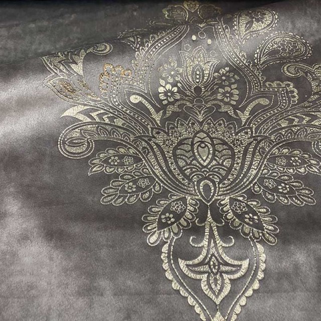 Heritage Luxury Gray and Gold Damask Velvet Curtain 1