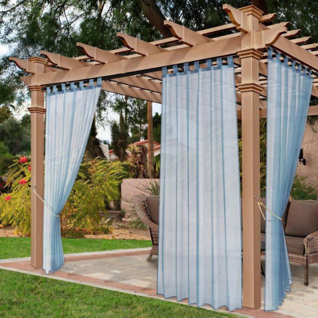 Laguna Outdoor Waterproof Haze Blue Sheer Curtain 1