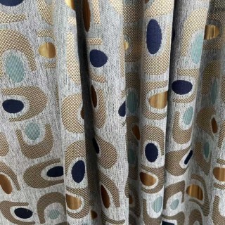 Circle Vibe Mid Century Modern Multi Color Gray Blue Gold Geometric Chenille Blackout Curtain 1