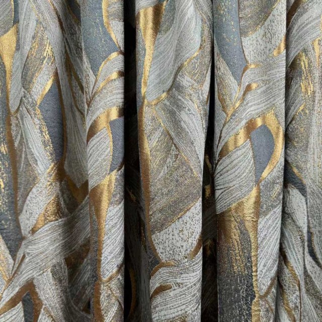 Dreamscape Luxury Jacquard Abstract Gray and Gold Curtains 1