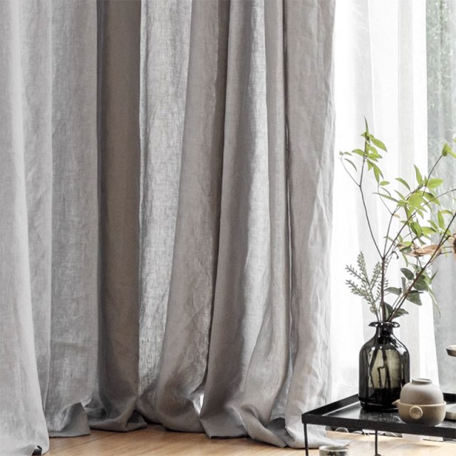 Provencal Pure Flax Linen Light Gray Heavy Semi Sheer Curtain 1