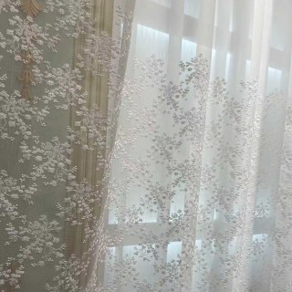 Springtime Bouquet Embroidered Ivory White Floral Sheer Curtain