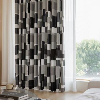 Urban Grid Monochrome Black White and Gray Chenille Geometric Curtain 4