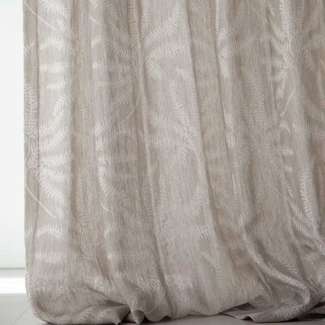 Whispering Fern Oatmeal Premium Linen Wool Blend Heavy Sheer Curtain 1