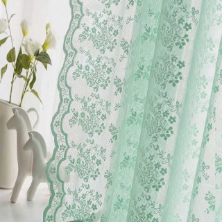 Posey Pastel Green Floral Lace Net Curtains 1