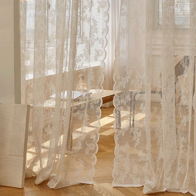 Posey Ivory White Lace Net Curtains 1