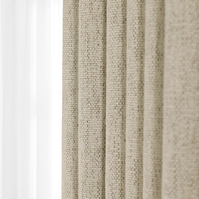 Royale Textured Chenille Mocha Cream Blackout Curtain 1